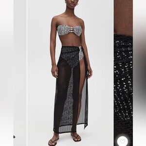 Anthropologie Black and White Mesh Tie-Side Swim Coverup Skirt